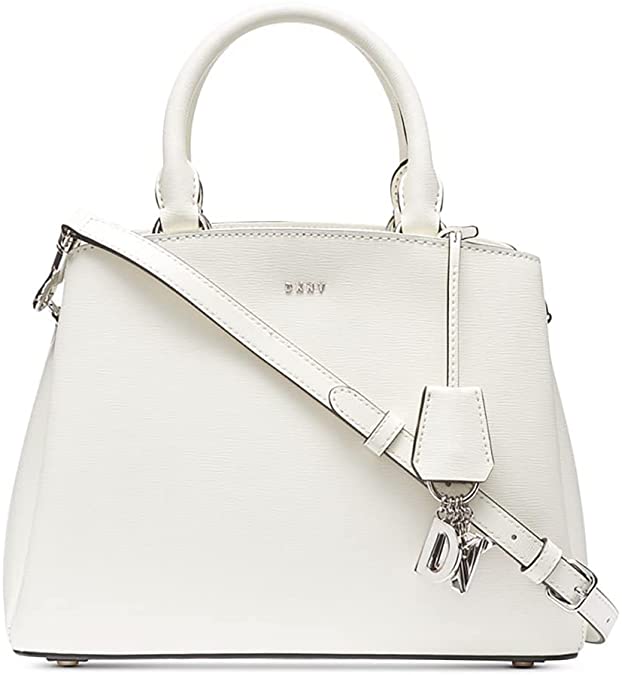 DKNY Leather Paige Medium Satchel White/Silver