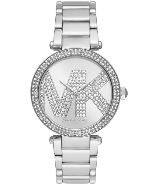 Michael Kors Women's Lennox Three Hand Silver Tone Stainless Steel Bracelet Watch 37mm