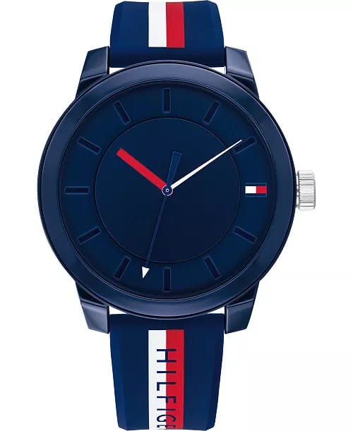 Tommy Hilfiger Montre pour homme à rayures multicolores avec bracelet en silicone 44 mm