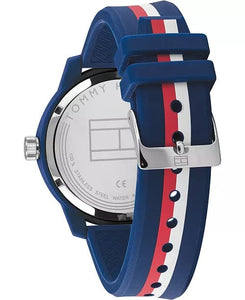 Tommy Hilfiger Reloj para hombre con correa de silicona a rayas multicolores de 44 mm