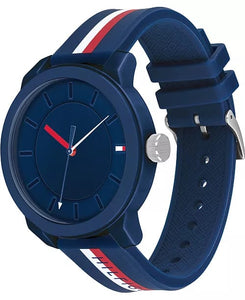 Tommy Hilfiger Montre pour homme à rayures multicolores avec bracelet en silicone 44 mm