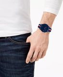 Tommy Hilfiger Montre pour homme à rayures multicolores avec bracelet en silicone 44 mm